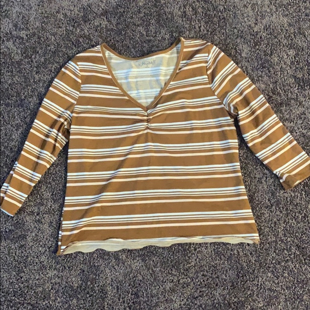 Striped 3/4 length sleeve crop top